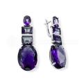 Серьги из серебра с кварцем аметист родированные