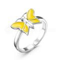 Кольцо детское из серебра с желтой эмалью родированное - Бабочка