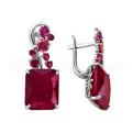 Серьги из серебра с кварцем рубин родированные