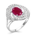 Кольцо из серебра с рубином синт. и фианитами родированное