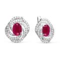 Серьги из серебра с рубином синт. и фианитами родированные