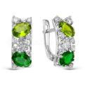 Серьги из серебра с кварцем изумруд, хризолит и фианитами