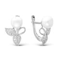 Серьги из серебра с культ.жемчугом и фианитами родированные