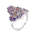 Кольцо из серебра с фианитами аметист и родолит родированный