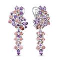Серьги из серебра с фианитами аметист и родолит родированные