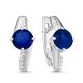 Серьги из серебра с кварцем сапфир и фианитами родированные