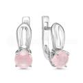 Серьги из серебра с кварцем розовый лунный камень родированные