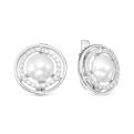 Серьги из серебра с жемчугом Swarovski и фианитам и родированные