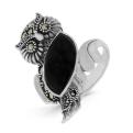 Кольцо из серебра с марказитами, ониксом и чернением - Сова