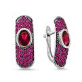 Серьги из серебра с кварцем рубин родированные