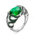 Кольцо из серебра с зелёным кварцем родированное - фото