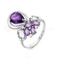 Кольцо из серебра с кварцем аметист и фианитами родированное