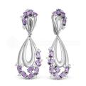 Серьги из серебра с кварцем аметист и фианитами родированные