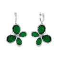 Серьги из серебра с пл.зелёным кварцем и фианитами родированные