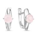 Серьги из серебра с кварцем розовый лунный камень родированные