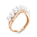 Кольцо из золочёного серебра с белым жемчугом Swarovski и фианитами