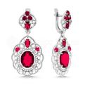 Серьги из серебра с кварцем рубин и фианитами родированные