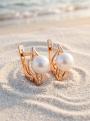 Серьги из золочёного серебра с культ.жемчугом и фианитами