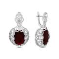 Серьги из серебра с пл.кварцем цв.рубин и фианитами родированные