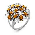 Кольцо из серебра с кварцем цитрин и фианитами родированное