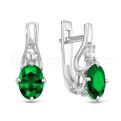Серьги из серебра с кварцем изумруд и фианитами родированные