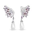 Серьги из серебра с жемчугом Swarovski, кварцем аметист, родолит и фианитами родированные