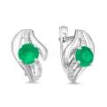 Серьги из серебра с хризопразом и фианитами родированные
