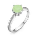 Кольцо из серебра с кварцем зелёный лунный камень и фианитами родированное