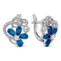 Серьги из серебра с пл.кварцем цв.сапфир и фианитами родированные