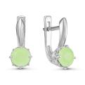 Серьги из серебра с кварцем зелёный лунный камень и фианитами родированное