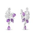 Серьги из серебра с кварцем аметист и фианитами родированные