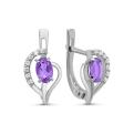 Серьги из серебра с нат.аметистом и фианитами родированные