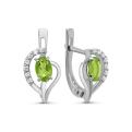 Серьги из серебра с нат.хризолитом и фианитами родированные