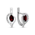 Серьги из серебра с нат. гранатом и фианитами родированные