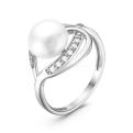 Кольцо из серебра с культ.жемчугом и фианитами родированное