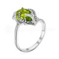 Кольцо из серебра с кварцем хризолит и фианитами родированное