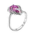 Кольцо из серебра с кварцем родолит и фианитами родированное