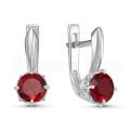 Серьги из серебра с кварцем гранат и фианитами родированное