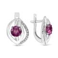 Серьги из серебра с кварцем родолит и фианитами родированные