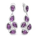 Серьги из серебра с пл.кварцем цв.аметист и фианитами родированные