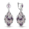 Серьги из серебра с пл.кварцем цв.аметист, розовый и фианитами родированные