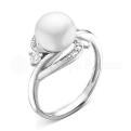 Кольцо из серебра с культ.жемчугом и фианитами родированное