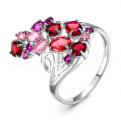 Кольцо из серебра с пл.кварцем цв.розовай,рубин родированное - фото