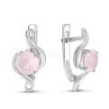 Серьги из серебра с кварцем розовый лунный камень родированные