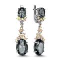 Серьги из серебра с кварцем чёрный бриллиант и фианитами родированные