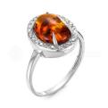 Кольцо из серебра с янтарём и фианитами родированное