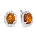 Серьги из серебра с янтарём и фианитами родированные