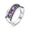 Кольцо из серебра с аметистом и фианитами родированное