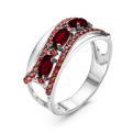 Кольцо из серебра с нат.гранатом и фианитами родированное