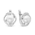 Серьги из серебра с культ.жемчугом и фианитами родированные